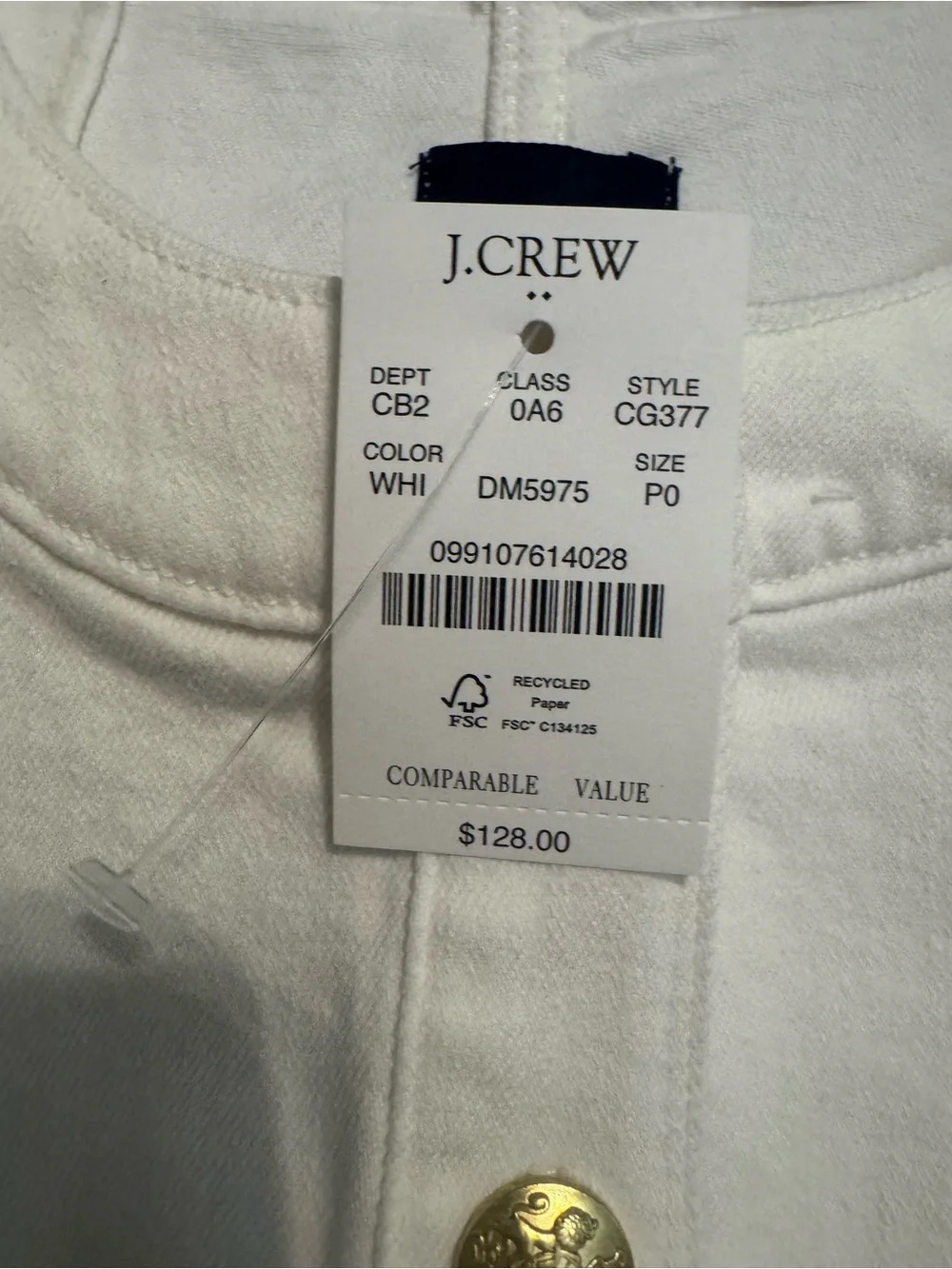 J. Crew White Button-Front Knit Jacket with Gold Buttons